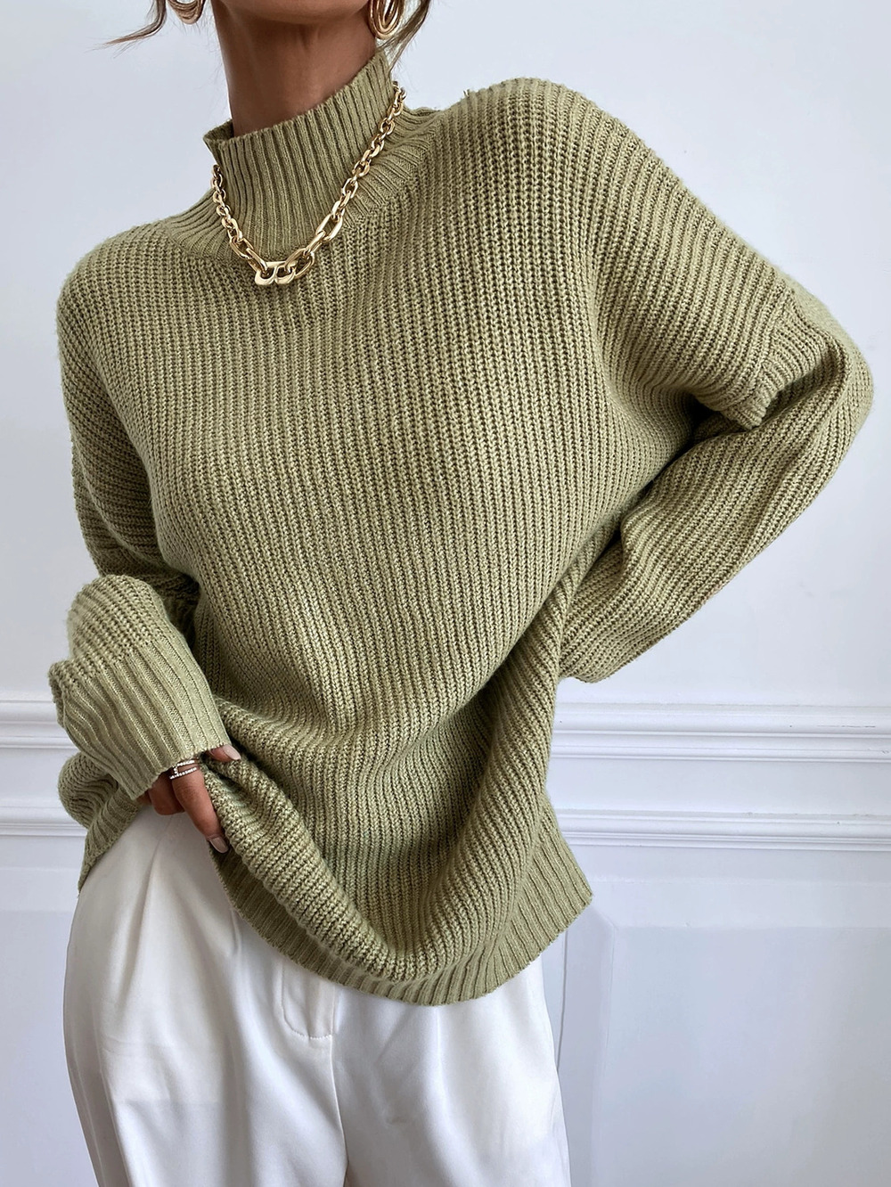 Zara Fall Winter Solid Turtleneck Lantern Sleeve Pullover Sweater